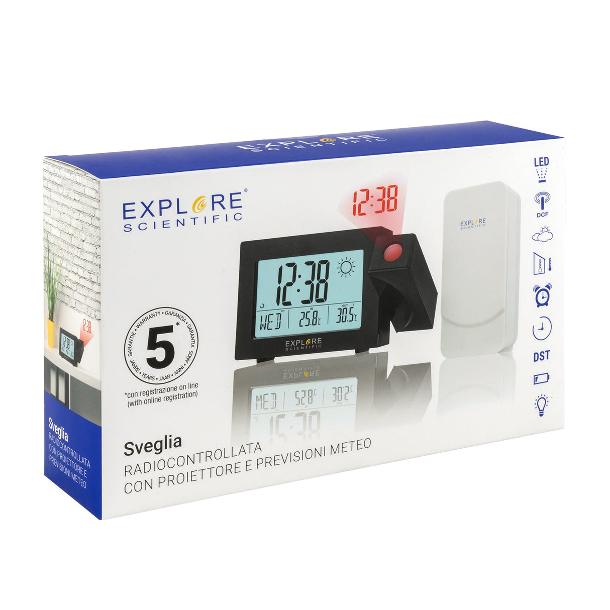 Explore Scientific Projection Radio Controlled Clock with Weather Forecast Display and Outdoor Sensor